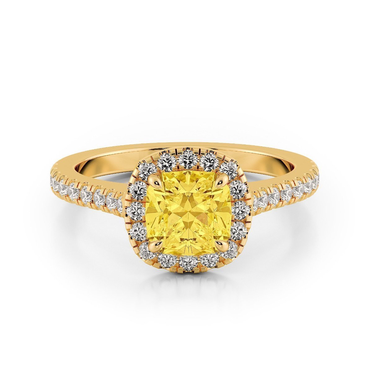 1.00ct Fancy Intense Cushion - Gold Halo Setting