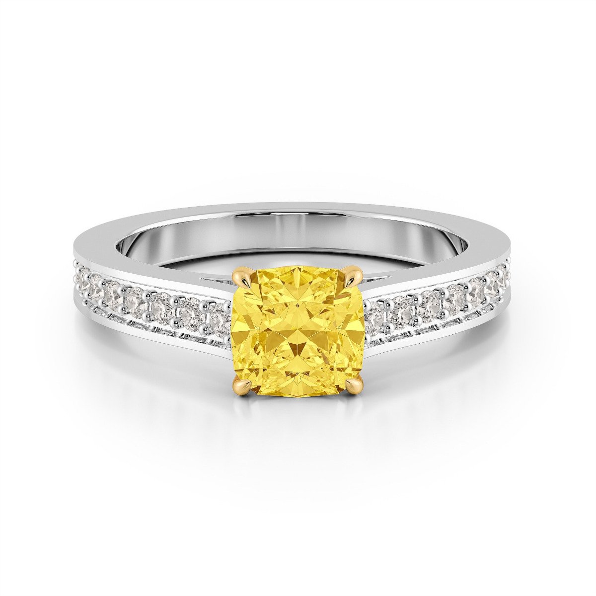 0.90ct Fancy Intense Cushion - Channel Pavé Setting